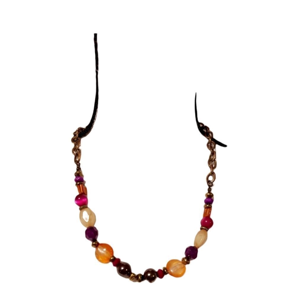 Ruby Rd Multi Color Beaded Necklace With Gold Cha… - image 1